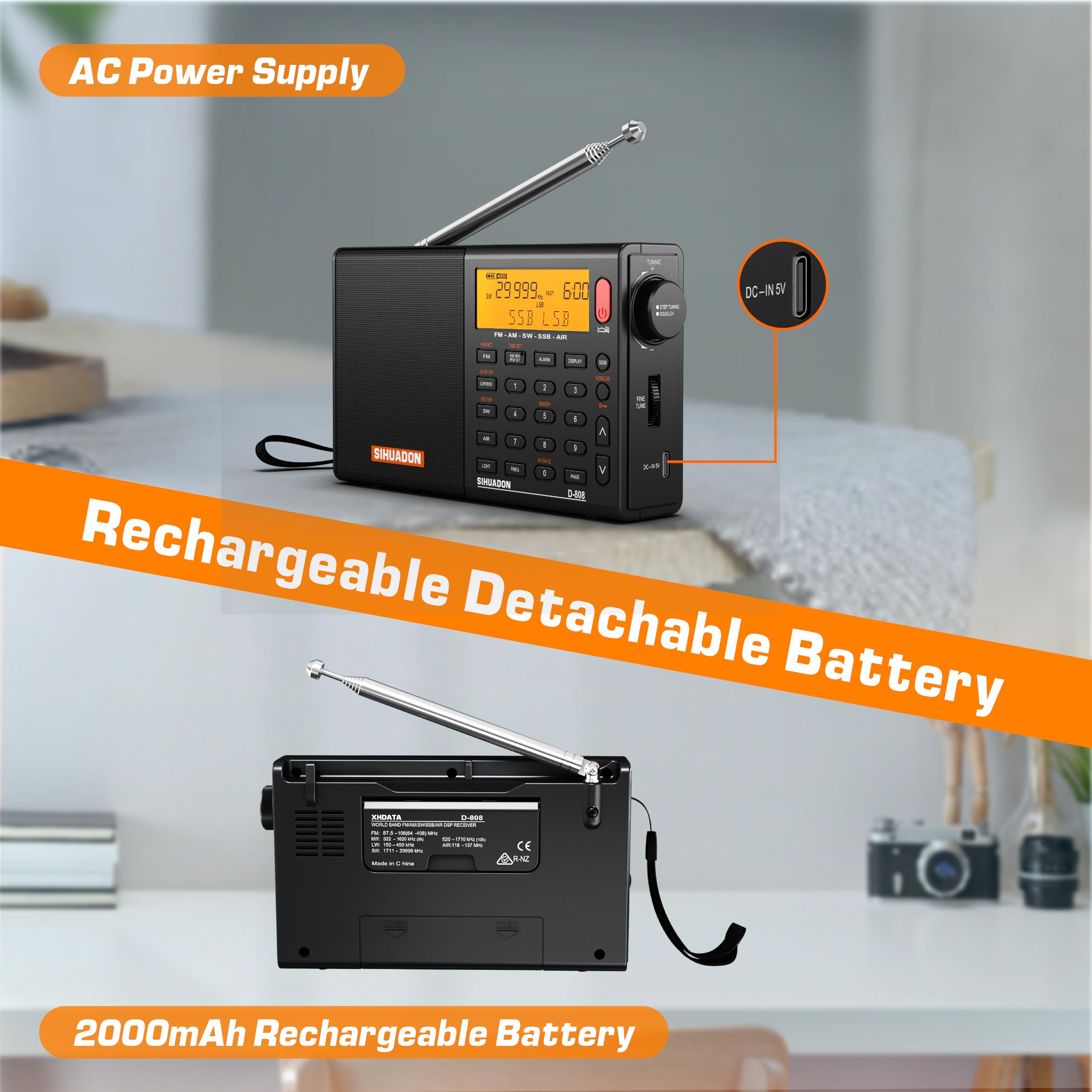 Amazon.co.jp: XHDATA D808 ポータブル AM FM SW LW エアバンドラジオ